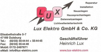 Visitenkarte der Lux Elektro GmbH & Co. KG in Duisburg